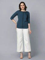 Boat neck crepe top- Teal blue