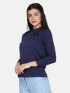 Crepe Sunrays Neck Top - Navy Blue