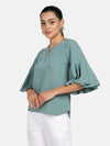 Bell Sleeves Poly Crepe Top - Sage Green