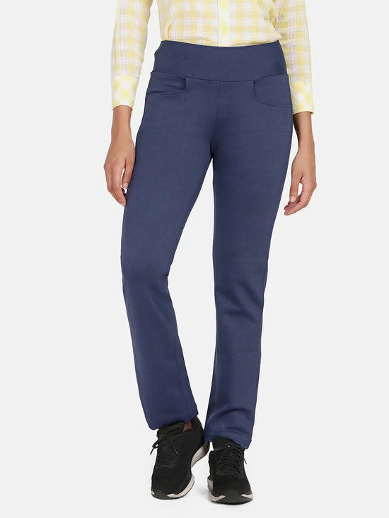 Wide Belt Stretch Trouser - Navy Blue