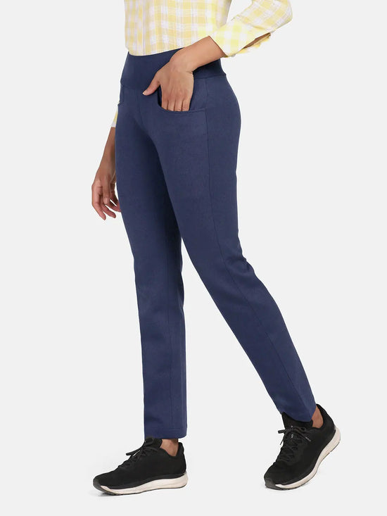 Wide Belt Stretch Trouser - Navy Blue