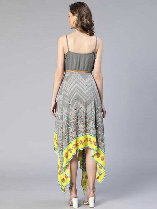 Imagined Grey Printed High-Low Women Dress