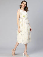 Being Beige Floral Print Sleeveless Women Dress