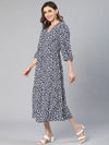 Aqua Blue Floral Print Women Maxi Casual Dress