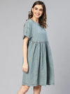 Blue Denim Short Sleeve Women Cotton Boxy Dress