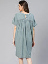 Blue Denim Short Sleeve Women Cotton Boxy Dress