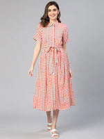 Jolly Red Check Print Button -Down Women Shirt Dress