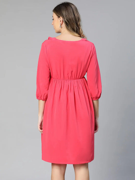 Malicious Pink Round Neck Ruffled Women'S Maternity Dress