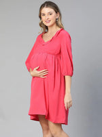 Malicious Pink Round Neck Ruffled Women'S Maternity Dress