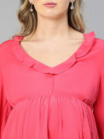 Malicious Pink Round Neck Ruffled Women'S Maternity Dress