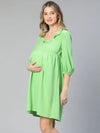 Peak Green Round Neck Ruffled Women Maternity Dress