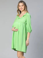 Peak Green Round Neck Ruffled Women Maternity Dress