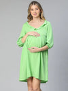 Peak Green Round Neck Ruffled Women Maternity Dress