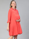 Right Red Collared Women Maternity Dress