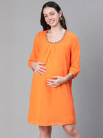 Enhanced Orange Embellished Elsaticated Women Maternity Dress