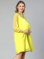 Allured Yellow Embellished Elsaticated Women Maternity Dress