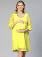 Allured Yellow Embellished Elsaticated Women Maternity Dress