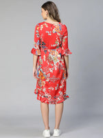 Enrised Red Floral Print Ruffled Women Maternity Dress