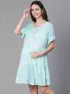 Mover Blue Layred Print V- Neck Women Maternity Dress