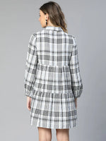 Shapely Grey Check Print Button -Down Women Maternity Cotton Dress