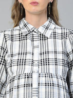 Shapely Grey Check Print Button -Down Women Maternity Cotton Dress