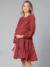 Retro Red Animal Print Women Maternity Dress