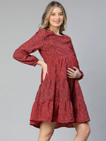 Retro Red Animal Print Women Maternity Dress