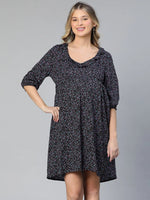 Trity Navy Blue Ruffled Elasticated Floral Print Women Maternity Dress