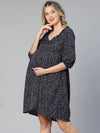 Trity Navy Blue Ruffled Elasticated Floral Print Women Maternity Dress