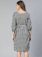 Touched Black Ruffled Elasticated Check Print Women Maternity Dress