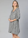 Touched Black Ruffled Elasticated Check Print Women Maternity Dress