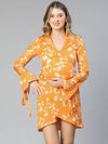 Hail Up Yellow Floral Print Wrapped Women Maternity Dress