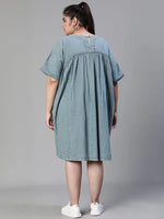 Femenine Blue Baggy Style Denim Plus Size Dress