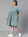 Femenine Blue Baggy Style Denim Plus Size Dress