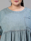 Femenine Blue Baggy Style Denim Plus Size Dress