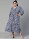 Queen Floral Print Maxi Syle Blue Plus Size Women Dress