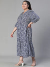 Queen Floral Print Maxi Syle Blue Plus Size Women Dress