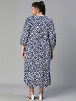 Queen Floral Print Maxi Syle Blue Plus Size Women Dress