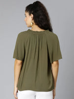 Sureal Green Round Neck Tie-Knotted Women Top