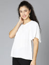 Winked White Round Neck Tie-Knotted Women Top