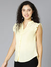 Casual Yellow Schiffli Ruffled Women Shirt Top