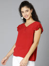 Upside Red Short Sleeve Ruffled Women Top