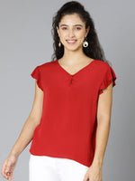 Upside Red Short Sleeve Ruffled Women Top