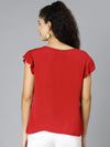 Upside Red Short Sleeve Ruffled Women Top