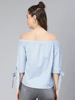 Midlling Blue Stripe Print Off -Shoulder Women Cotton Top