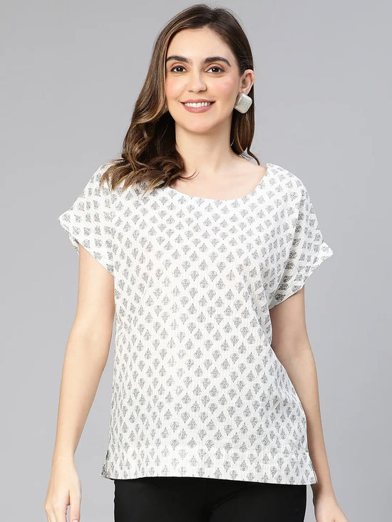 Frozen White Aztac Print Women Casual Cotton Top