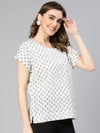 Frozen White Aztac Print Women Casual Cotton Top