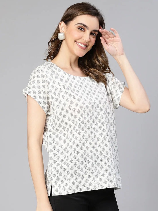 Frozen White Aztac Print Women Casual Cotton Top