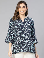 Soft Black Floral Print Bell Sleeves Women Top