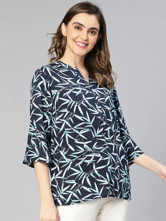 Soft Black Floral Print Bell Sleeves Women Top